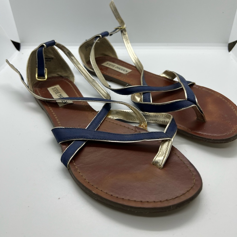 Steve Madden Strappy Flat Sandals Size 10 Blue